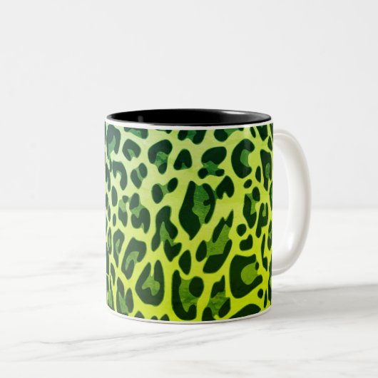 Aangepaste naam Classic Leopard Print Design Savan Tweekleurige Koffiemok (Voorkant rechts)