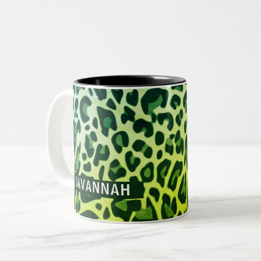 Aangepaste naam Classic Leopard Print Design Savan Tweekleurige Koffiemok (Voorkant links)