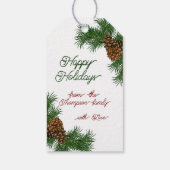 Aangepaste naam Classy Pinecones Pine Branches Hol Cadeaulabel (Achterkant)