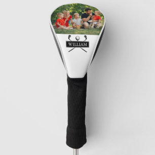 Aangepaste naam clubs en bal zwart wit foto golfheadcover