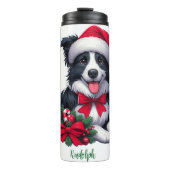 Aangepaste naam collie dragen Santa's pet Thermosbeker (Voorkant)