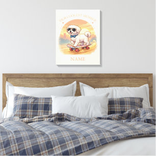 Aangepaste naam Cool Maltezer hond Skateboarder Canvas Afdruk