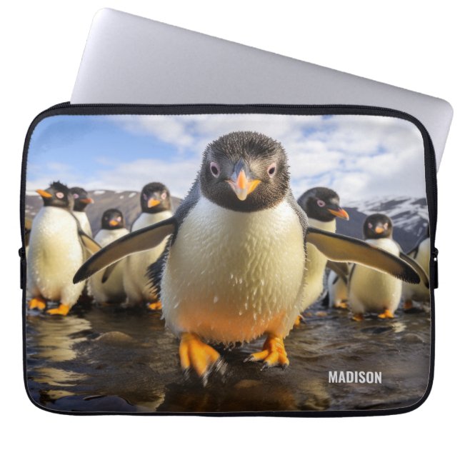 Aangepaste naam Cool Penguins Laptop Sleeve (Voorkant)