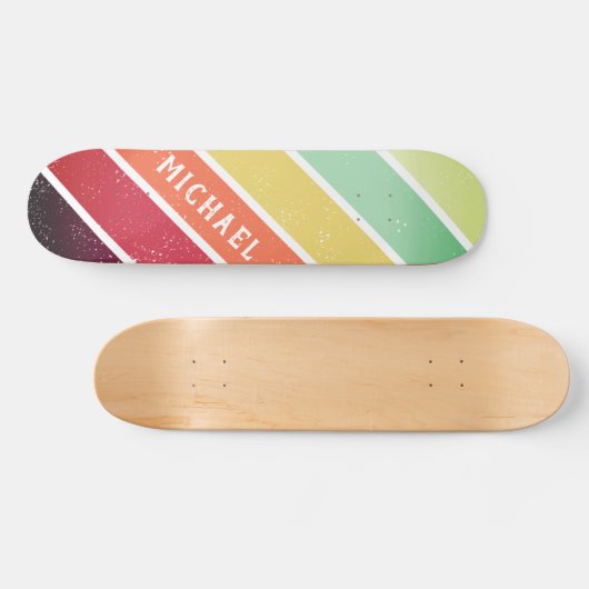 Aangepaste naam Cool Retro Strepen Skateboard (Horizontaal)