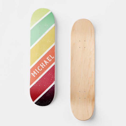 Aangepaste naam Cool Retro Strepen Skateboard (Voorkant)