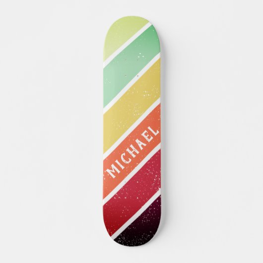 Aangepaste naam Cool Retro Strepen Skateboard (Voorkant)