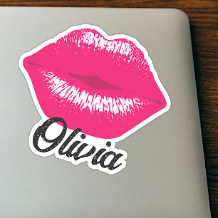 Aangepaste naam Cool Roze Lippenstift Kussende Lip Sticker