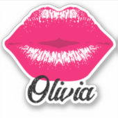 Aangepaste naam Cool roze lippenstift kussende lip Sticker (Voorkant)