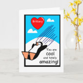 Aangepaste naam Cool Valentijn Penguin Kaart (Gele Bloem)