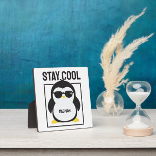 Aangepaste naam coole pinguïn fotoplaat