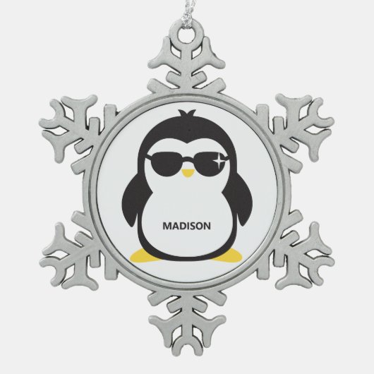 Aangepaste naam coole pinguïn tin sneeuwvlok ornament (Voorkant)