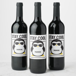 Aangepaste naam coole pinguïn wijn etiket