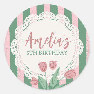 Aangepaste naam Coquette Roze Strik Vintage Bloeme Ronde Sticker