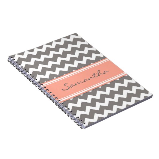 Aangepaste naam Coral Gray Chevron-laptop Notitieboek (Rechterzijde)