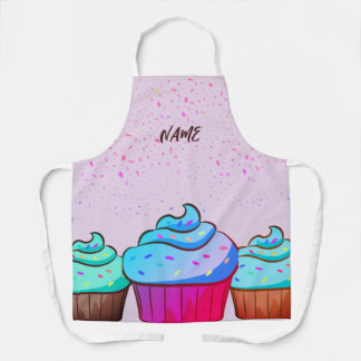 Aangepaste naam Cupcake Design All Over Print Scho Schort