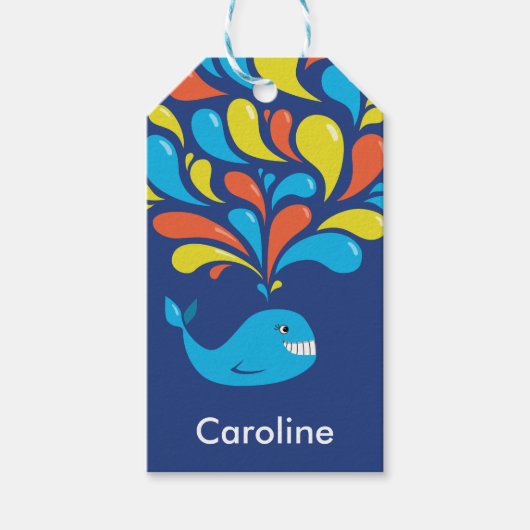 Aangepaste naam Cute Colorful Blue Whale Cadeaulabel (Voorkant)