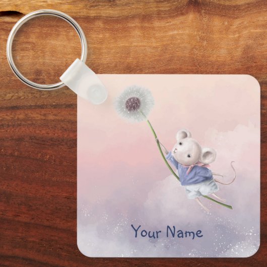 Aangepaste naam Cute Fantasy Mouse Dandelion Sleut Sleutelhanger (Voorkant)