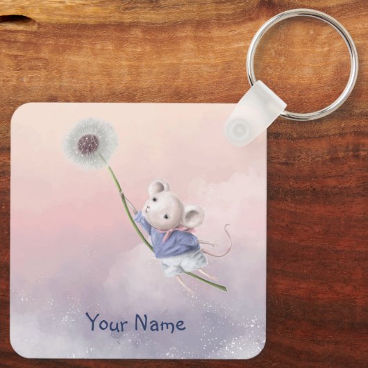 Aangepaste naam Cute Fantasy Mouse Dandelion Sleut Sleutelhanger (Achterkant)