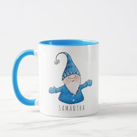 Aangepaste naam Cute Gnome Blue Kerstmis Mok (Links)