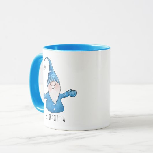 Aangepaste naam Cute Gnome Blue Kerstmis Mok (Voorkant links)