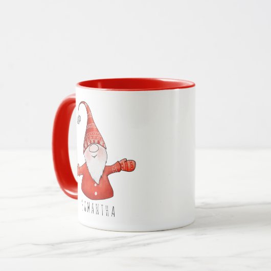 Aangepaste naam Cute Gnome Red Kerstmis Mok (Voorkant links)