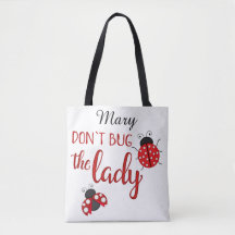 Aangepaste naam Cute Ladybug Canvas tas
