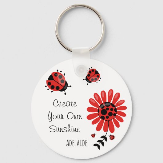 Aangepaste naam Cute Modern Red Ladybug Sleutelhanger (Voorkant)