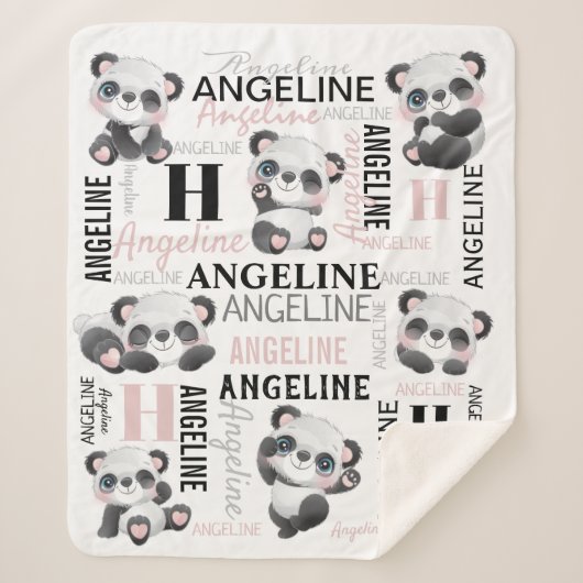Aangepaste naam Cute Pandas Sherpa Blanket Sherpa Deken (Voorkant)