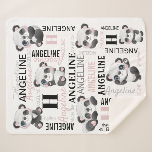 Aangepaste naam Cute Pandas Sherpa Blanket Sherpa Deken (Voorkant (horizontaal))