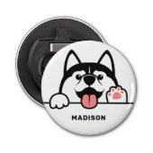Aangepaste naam Cute Siberian Husky Button Flesopener (Voorkant)