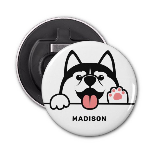 Aangepaste naam Cute Siberian Husky Button Flesopener (Voorkant)