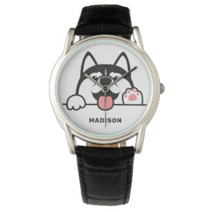 Aangepaste naam Cute Siberian Husky Horloge