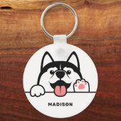Aangepaste naam Cute Siberian Husky Sleutelhanger (Voorkant)