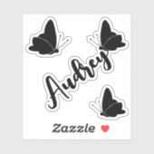 Aangepaste naam Cute Zwarte Vlinders Grafische Zoe Sticker (Vel)