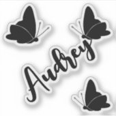 Aangepaste naam Cute Zwarte Vlinders Grafische Zoe Sticker (Voorkant)