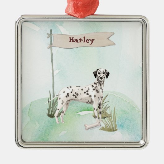 Aangepaste naam Dalmatian Pet Dog Metalen Ornament (Voorkant)