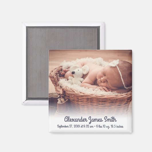 Aangepaste Naam Datum Foto Baby Boy Geboorteaankon Magneet (Voorkant / Achterkant)
