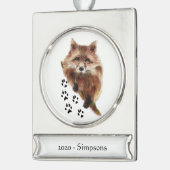 Aangepaste naam Datum Waterverf Fox Tracks Animal  Verzilverd Banner Ornament (Links)