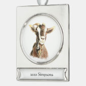 Aangepaste naam Datum Waterverf Geitenvlees Boerde Verzilverd Banner Ornament (Links)