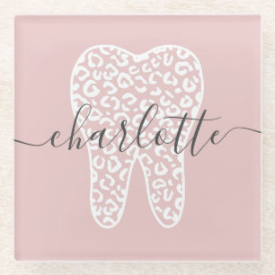 Aangepaste naam Dental Leopard Print Tooth Cadeau Glazen Onderzetter