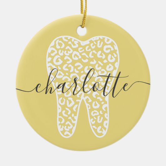 Aangepaste naam Dental Leopard Print Tooth Cadeau Keramisch Ornament (Voorkant)