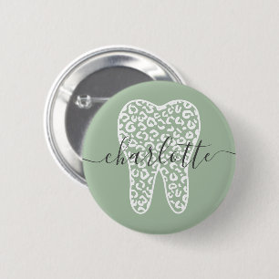 Aangepaste naam Dental Leopard Print Tooth Cadeau Ronde Button 5,7 Cm