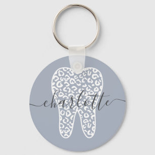 Aangepaste naam Dental Leopard Print Tooth Cadeau Sleutelhanger