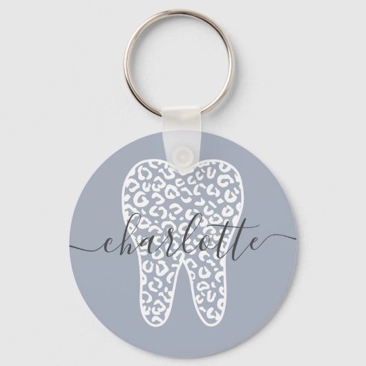 Aangepaste naam Dental Leopard Print Tooth Cadeau Sleutelhanger (Voorkant)