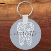 Aangepaste naam Dental Leopard Print Tooth Cadeau Sleutelhanger (Voorkant)