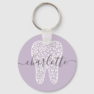 Aangepaste naam Dental Leopard Print Tooth Cadeau Sleutelhanger