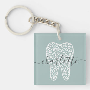 Aangepaste naam Dental Leopard Print Tooth Cadeau Sleutelhanger
