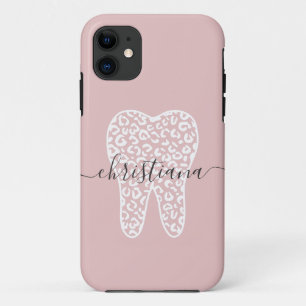 Aangepaste naam Dental Leopard Print Tooth iPhone 11 Hoesje