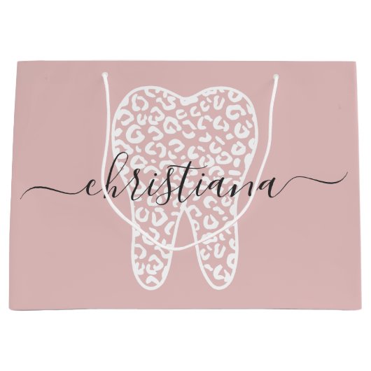 Aangepaste naam Dental Leopard Print Tooth Groot Cadeauzakje (Voorkant)