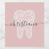 Aangepaste naam Dental Leopard Print Tooth Wijn Etiket (Enkel label)